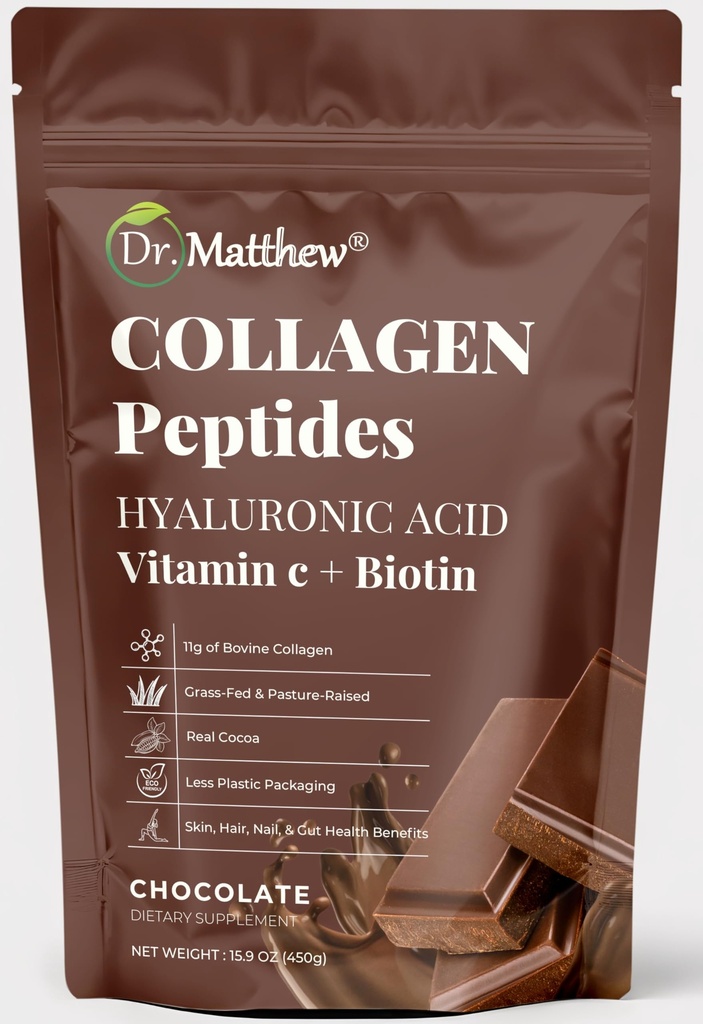 巧克力凝胶粉 具有Hyaluronic酸和维生素C的Collagen 巧克力Collagen Peptides 粉状巧克力. 柯拉根与维生素C & Biotin用于毛发,皮肤,钉子,联合. Keto,第1和第3类。