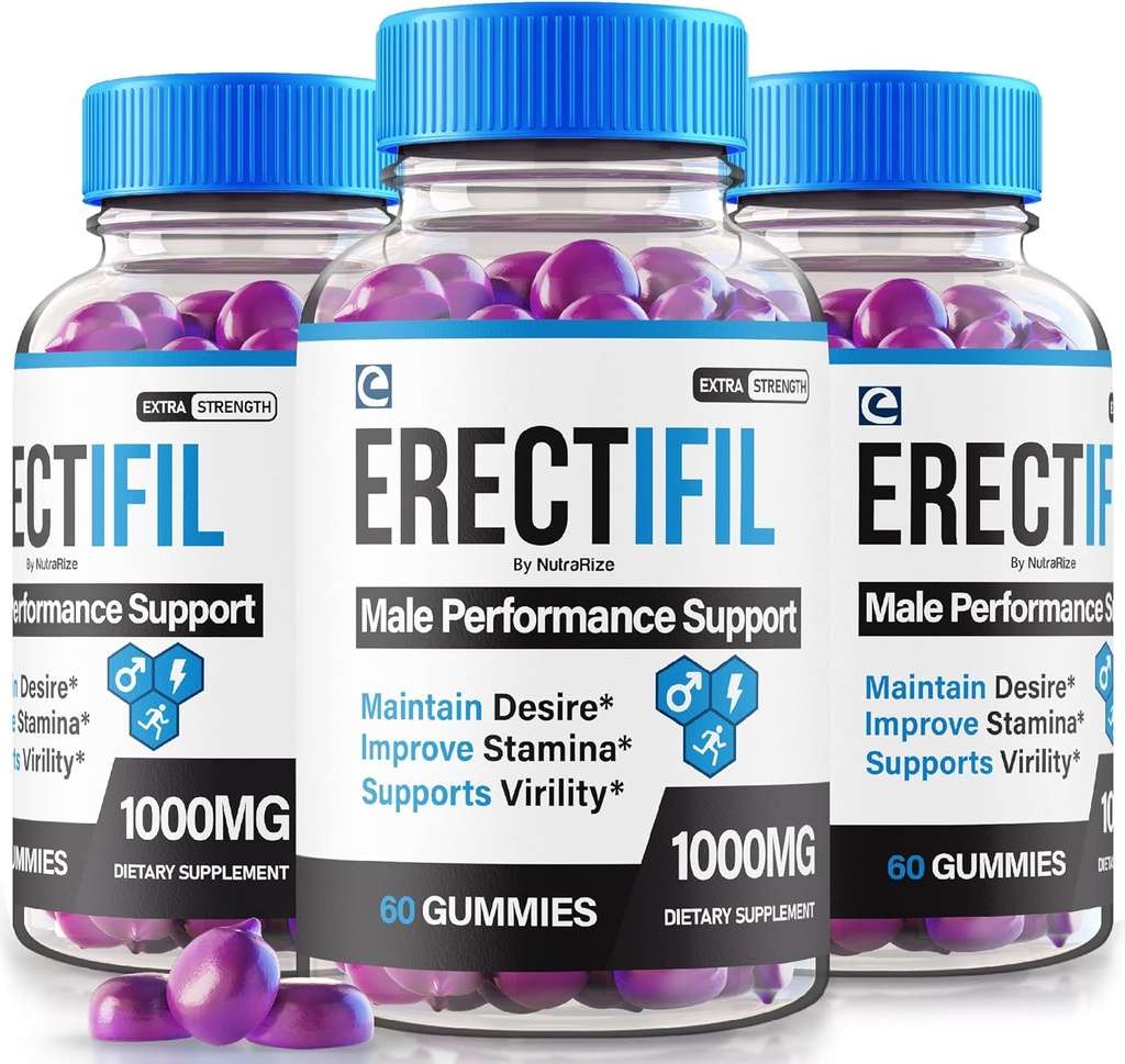 (3 Pack) Erectifil Gummys, Erectifil 1000 MG Gummys,全自然公式支持男性,全健康和峰值表现的Premium Male补充, Erec tifil Gomitas Reviews (180 Gummys).