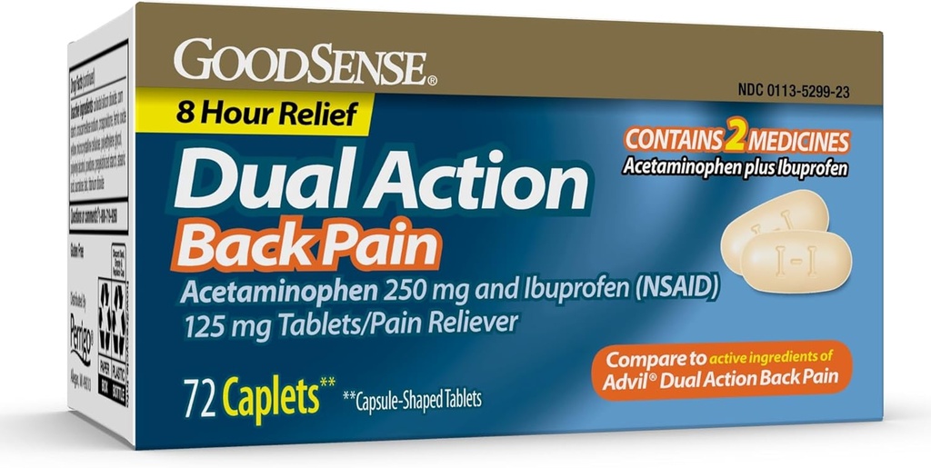 GoodSense Dual Acetaminophen和Ibuprofen(NSAID)牌匾,250 mg/125 mg,背痛,72