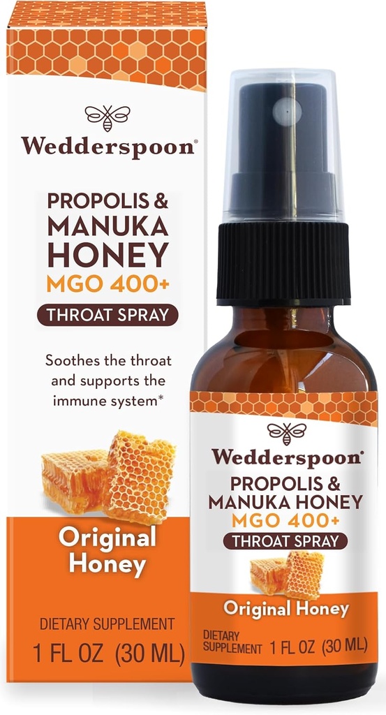 Wedderspoon Propolis and Manuka Honey Throat Spray, 原蜜, 1 Fl Oz (Pack of 1), Sore Throat Relief, 自然免疫支持