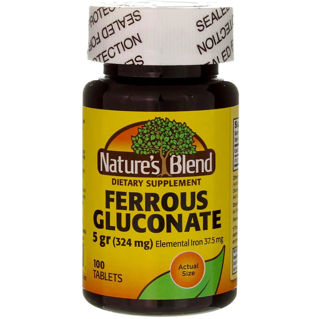 Nature's Blend Ferrous Gluconate 片式325 mg 每瓶100个伯爵(5瓶)
