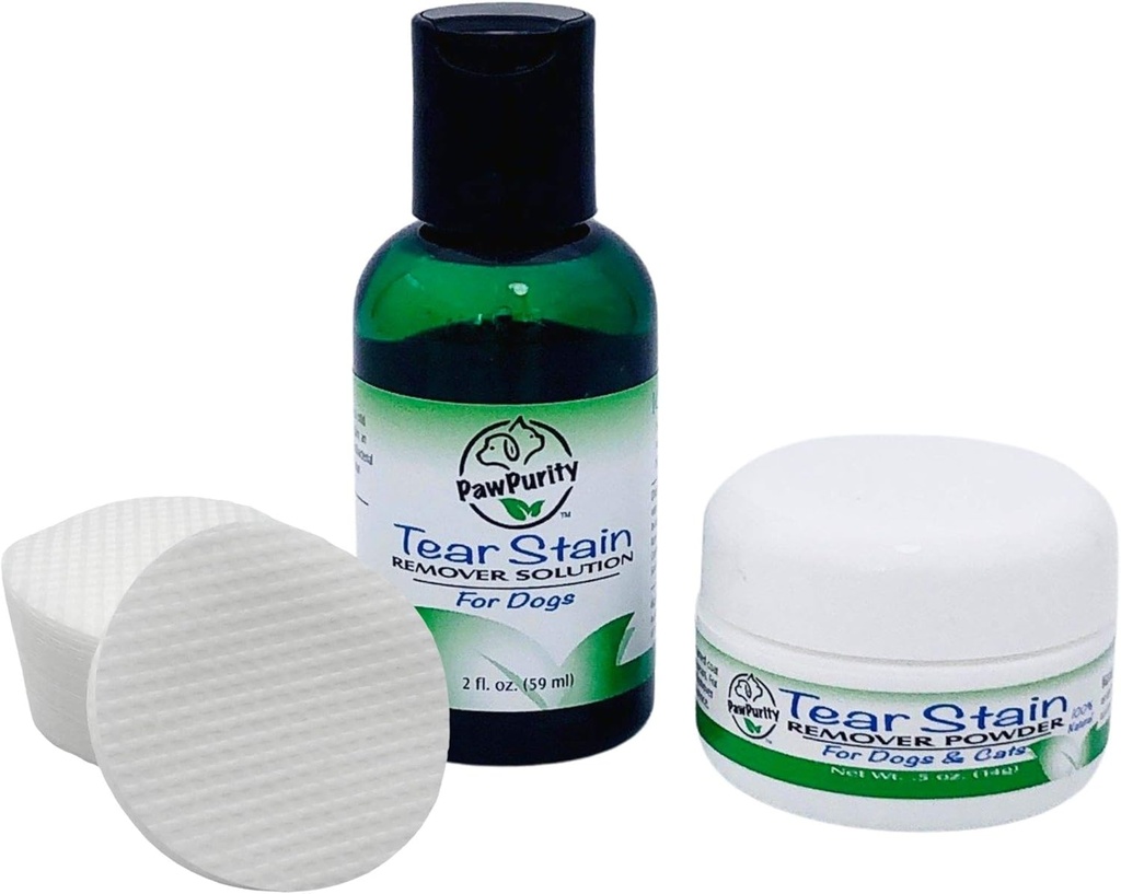 PawPurity Tear Stain Release Prince Kit for Dogs 包括泪水 Reather Solution 2 oz, 粉末 5 oz 和 30 应用程序 Pads 100% 天然 QQ Release 需要大约7-10天(30-45天供应)
