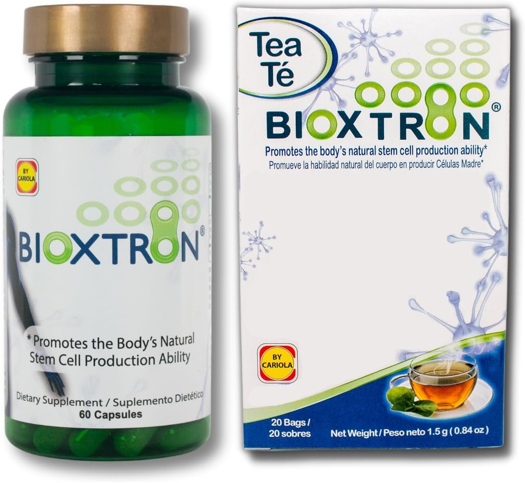 Bioxtron Natural AFA Stem Cell 补充 - 联合支持和肌肉疼痛 - 免疫系统支持 - 支持能量水平 - 天然蓝绿藻螺旋藻 - 60 Caps + 茶囊
