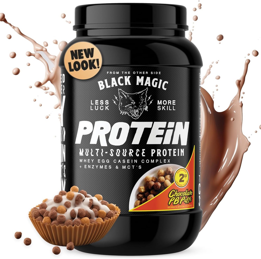黑魔法蛋白粉 - Whey, Egg, and Casein Complex with Enzyms & MCT 粉 - 预选工作与后选工作 - New Look - 著名巧克力花生酱泡泡 - 24g 蛋白 - 2 LB