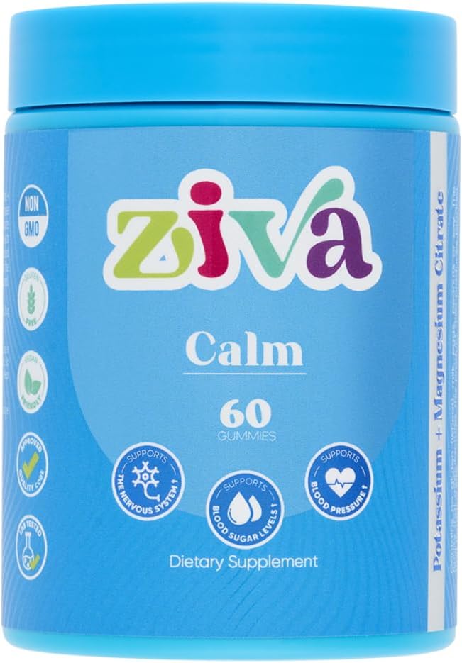 Ziva Calm Gummys – Potassium Citrate & Magnesium Citrate 用于放松,应激救济和肌肉支持的补品 – 60 Counter