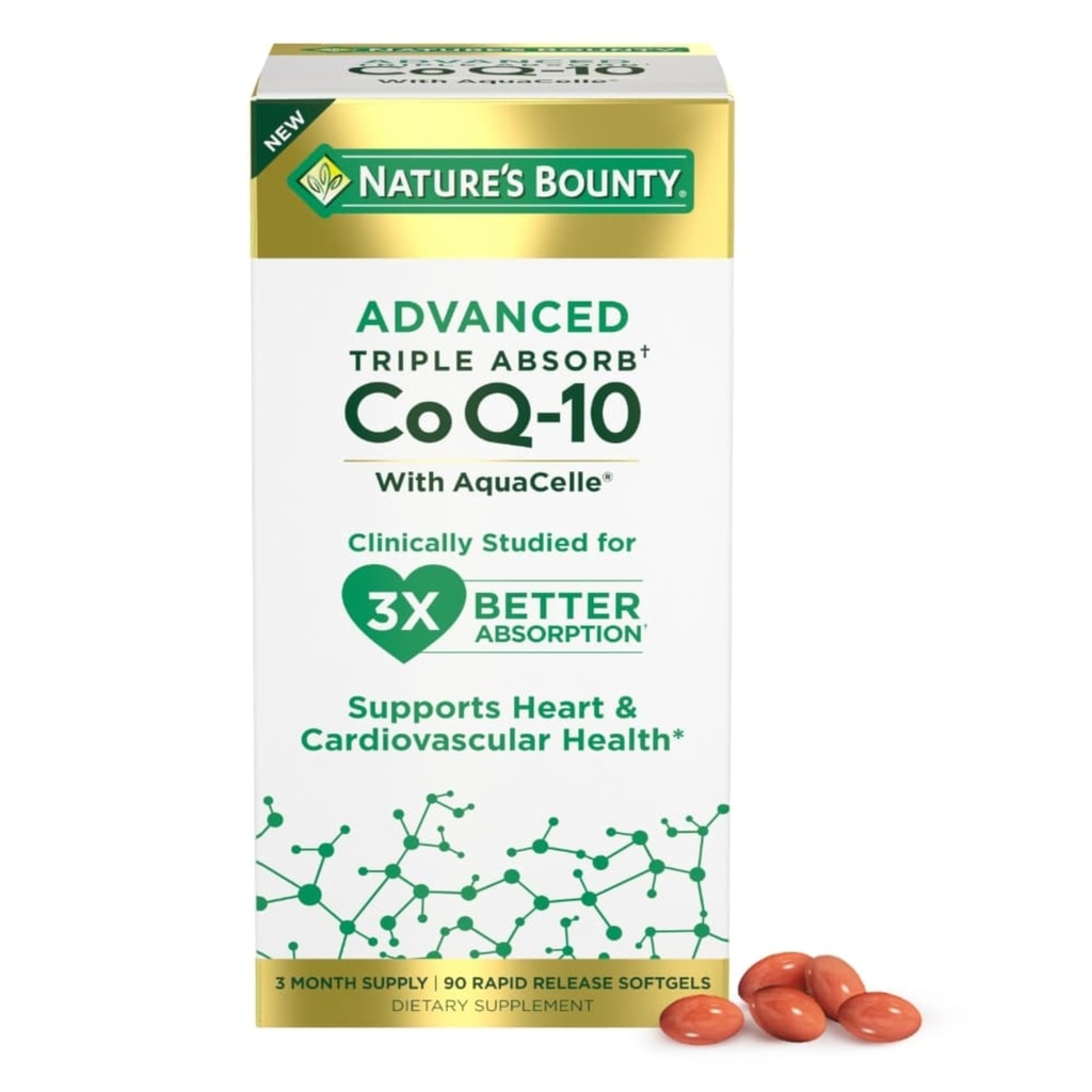 (原始内容存档于2019-09-21). Nature's Boundy Adborb Co Triple Absorb Q-10, 心脏健康,快速释放软胶, 90 Ct