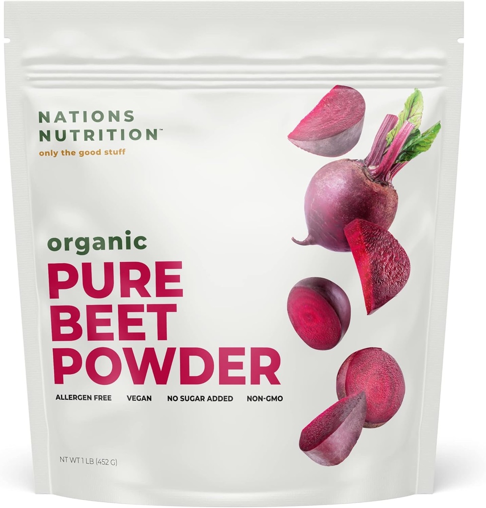 Pure Beet Root Powder Organic - Nitric Oxide Circulation Superfood, Supports Blood Flow & Heart Health - Increase Stamina & Natural Energy, 30+ Servings (1 LB Bag)