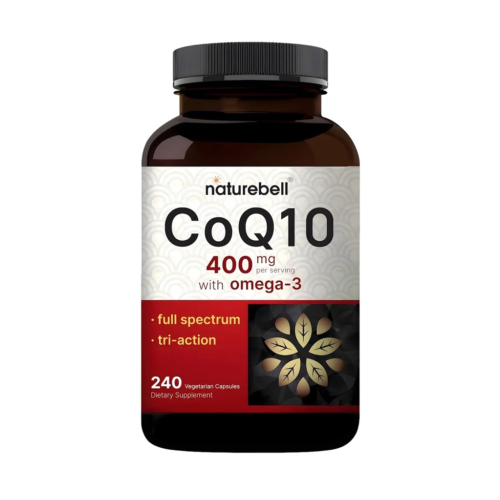 NatureBell CoQ10 400mg 配 Omega-3-240 Capsules - 心脏和能量健康支持的抗氧化剂补充剂 - 支持细胞能量* - 外强Coenzyme Q10