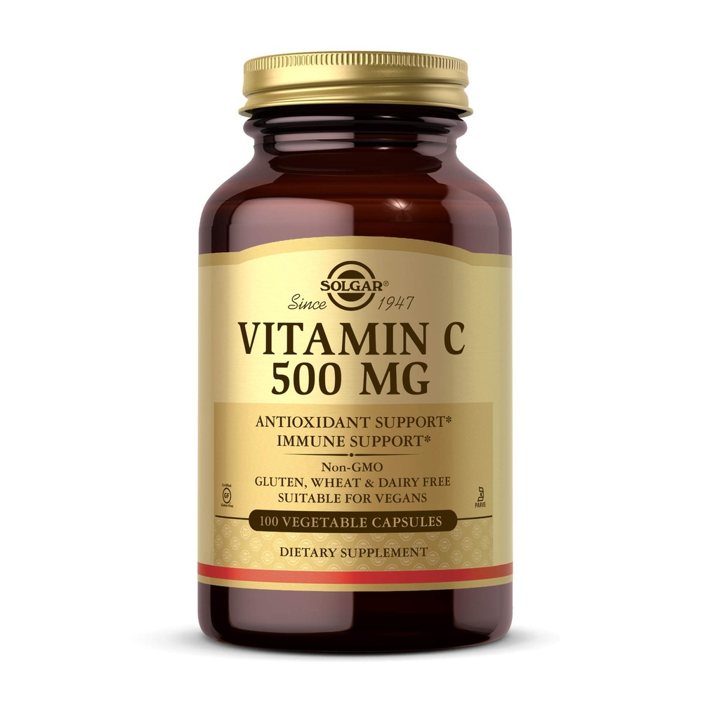 Solgar Vitamin C 500 mg, 100 Vegetan Capsules - 抗氧化剂和免疫支持 - 总体健康 - 支持健康皮肤和联合体 - 非转基因生物、Vegan、Gluten Free、Kosher - 100服务