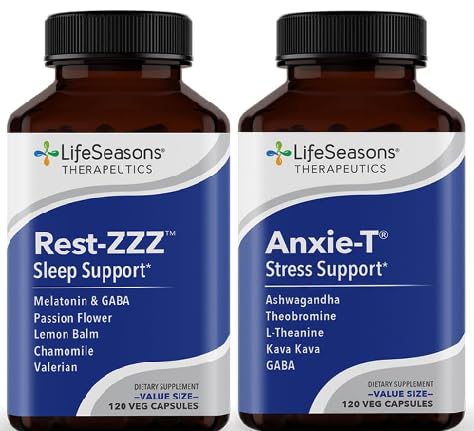 LifeSeasons Anxie-T with rest-ZZZ - 支持Mood & Mind Focus - 感觉冷静和放松 - 容易紧张和紧张 - Ashwagandha, Kava Kava, GABA & L-Theanine - 240 Capsules