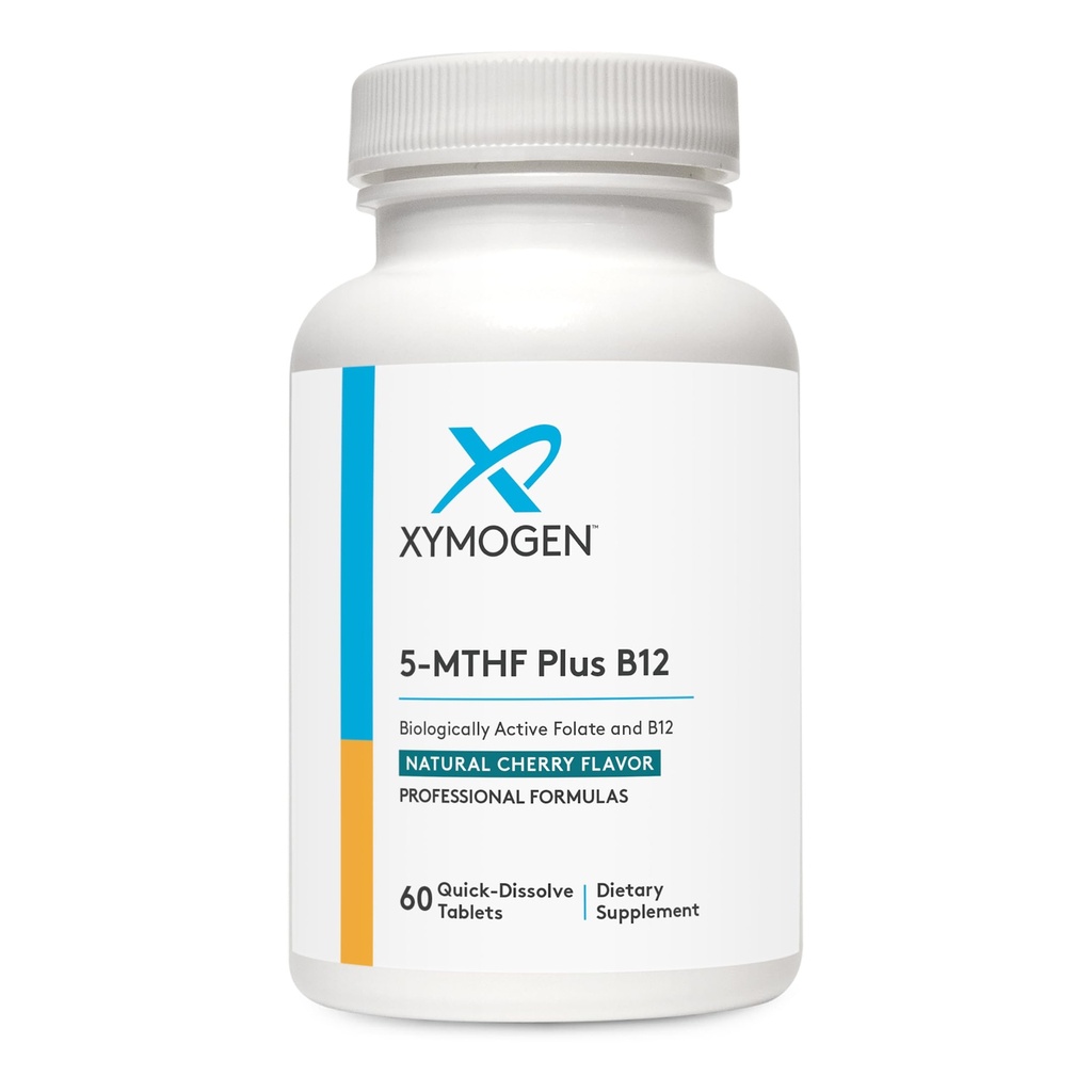 XYMOGEN 5-MTHF Plus B12 - 生物活性Folate + Methy B12 (Methycobalamin) 支持甲基化和神经系统健康 - 大味樱桃 Flavor(60个快速溶解片)