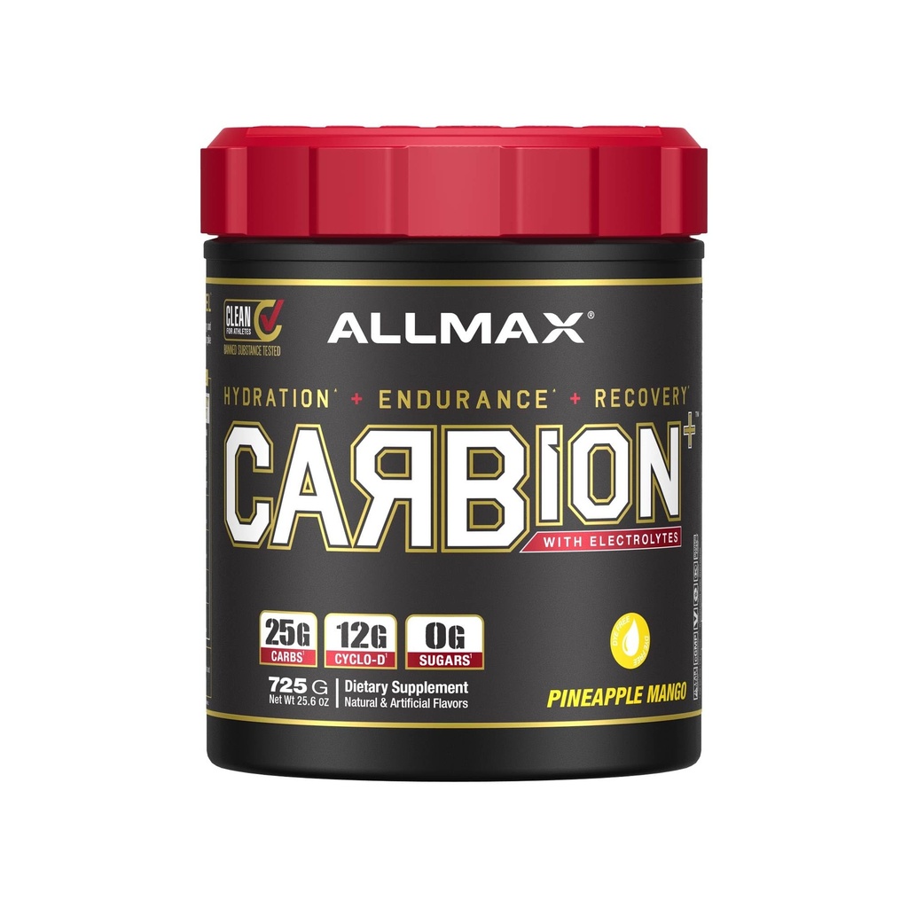 AlMAX 营养 -- -- CARBION+ 电解质、支持耐力、恢复和锻炼性能、Gluten Free and Vegan、Pineapple Mango、25种服务
