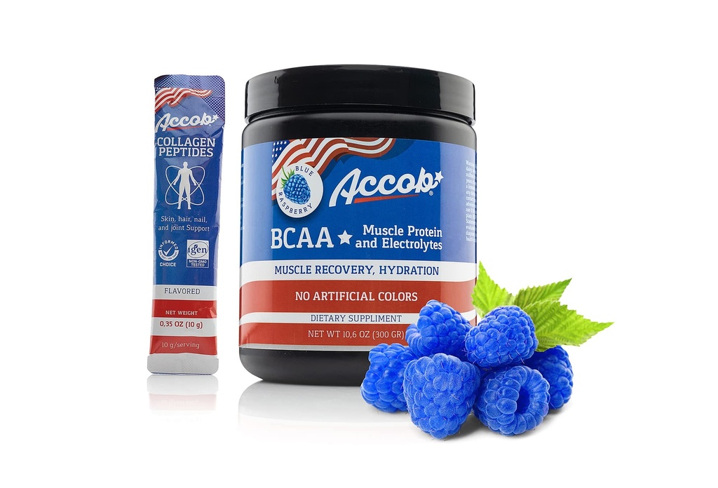 BCAA 粉末蓝树莓-前期或后期工作,Muscle 恢复饮用氨基酸+电解质,7,2g BCCA 供男女使用 +10g Collagen Peptides