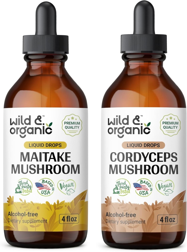 野生与有机 Maitake 蘑菇 Tincture 4 fl oz & Cordyceps 蘑菇 Tincture 4 fl oz