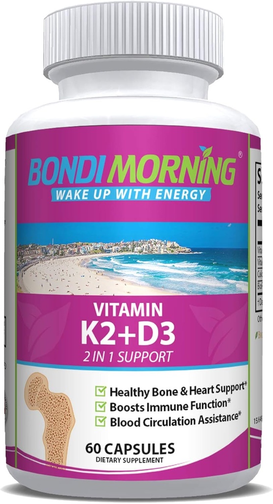 骨和心脏健康维生素K2 + D3 补充剂 - 高Potency 5000IU 维生素D3 和 100mg 维生素K2(MK7) Capsules 最佳钙吸收剂 - 60 Vegan Capsules