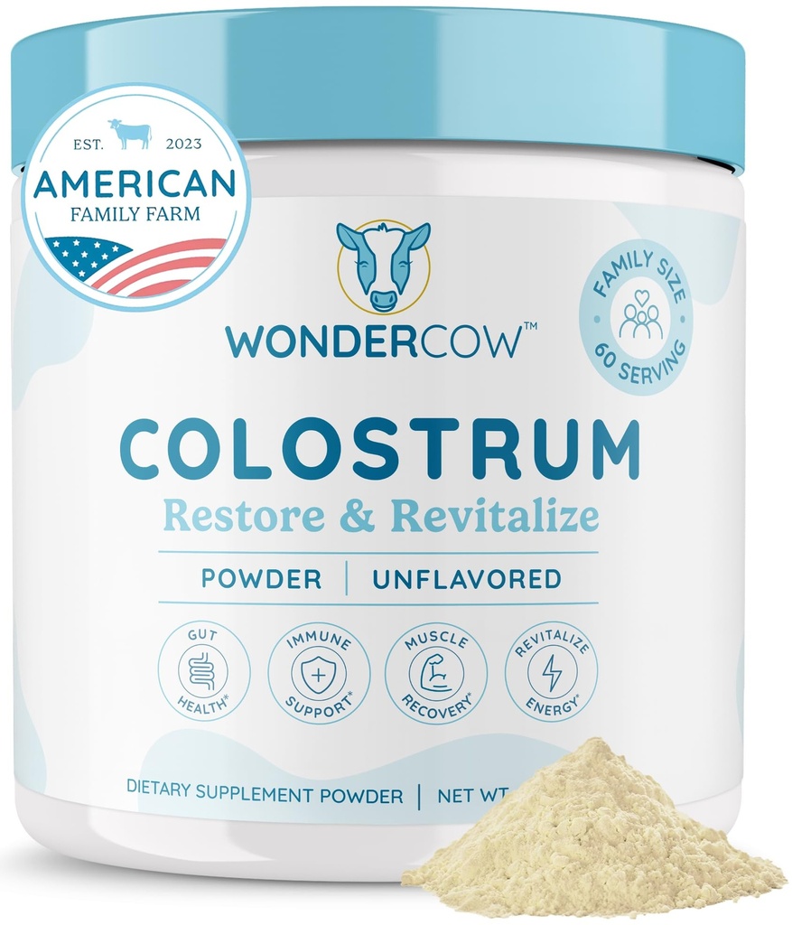 WONDERCOW Colostrum GUT健康、免疫支持、肌肉恢复与健康补充粉 {天然IgG纯全BOVINE Colostrum超级食品、不受欢迎、60种服务