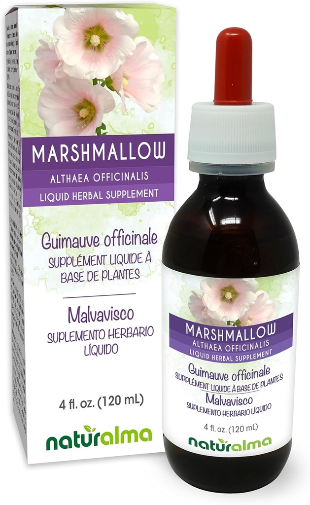 Naturalma Marshmallow (Althaea officinalis) 根无酒精叮当 - 4 fl oz 液滴提取 - 草药补充 - Vegan