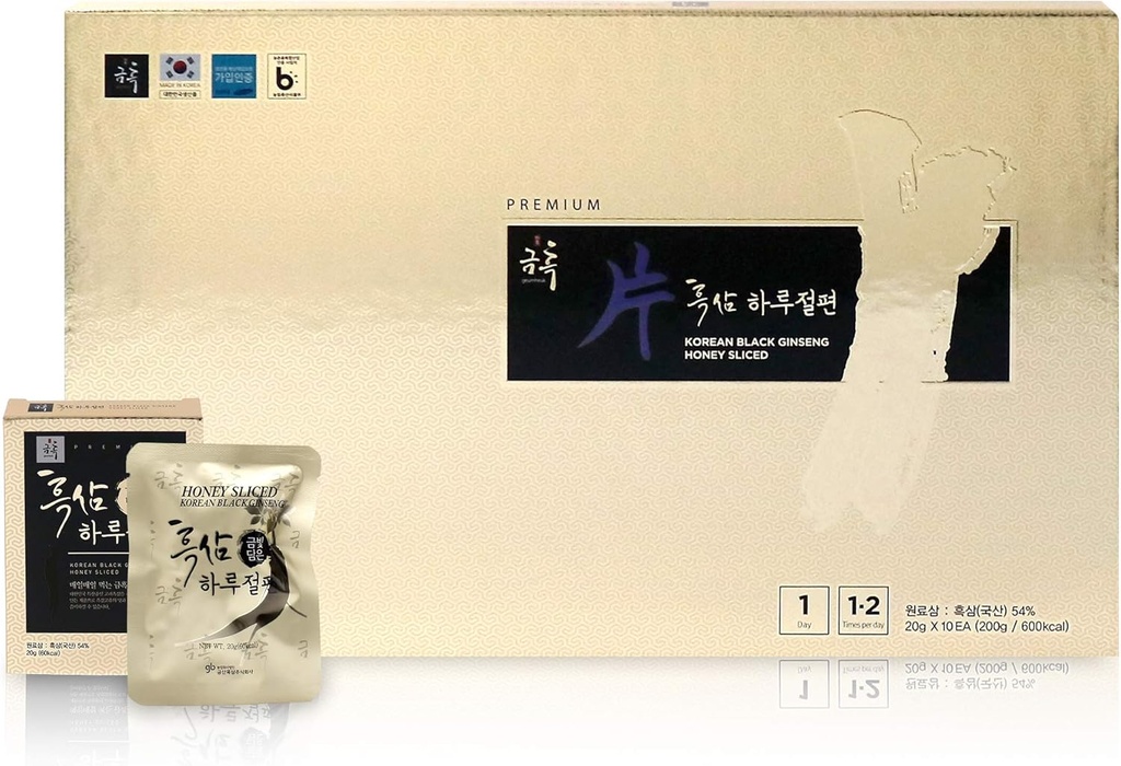 GeumHeuk 韩国黑蜂 Ginseng 根切20g X 10 Packs(200g) - Premium Quality Ginseng Boost 豁免和促进增强豁免,精神表现,Stamina,能源