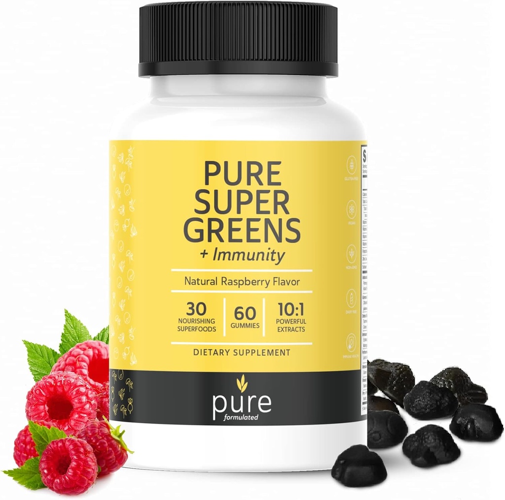 成人和孩子的超级绿地多维塔明古米(英语:Super Greens multivitamin Gummys for Adult and Kids Immune Supports Gummys) - 30 超级食品 Vegan 补充品 - 天然的Raspberry Flavor(60 Counter)