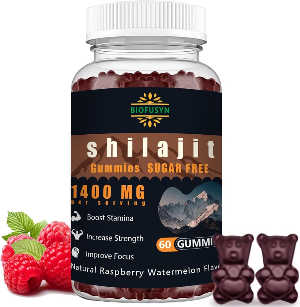 Shilajit Gummys for Men and Women - 1400mg, 纯喜马拉雅增产品,高矿和富尔维酸,能源,大脑,豁免靴,拉斯贝里西瓜Flavor