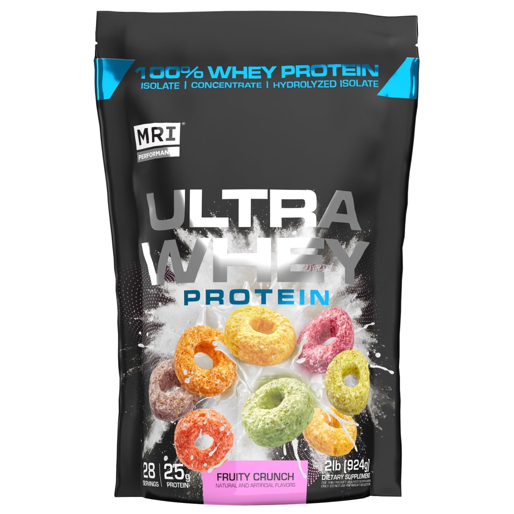 MRI 性能 Ultra Whey蛋白 25g 水解液的三聚-Blend, 离合物和集中作用于肌肉恢复, 精益壮和日常蛋白支持(Fruity Crunch, 28 services)