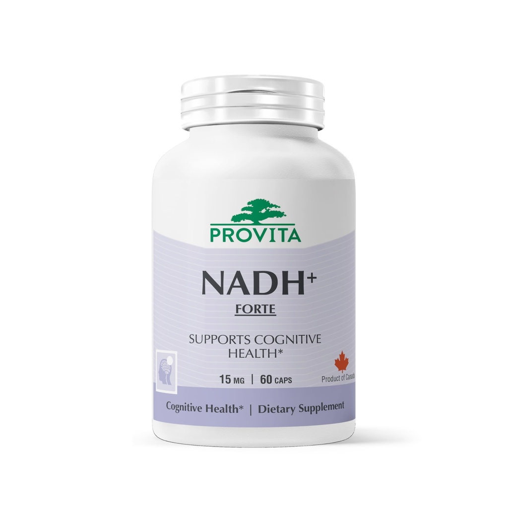 PROVITA NADH+ Forte + NADH, Coenzyme Q10 & Chlorophyll + 能源支持, 聚焦, 精神清晰和脑健康 + Vegan Capsules + 高吸收细胞公式