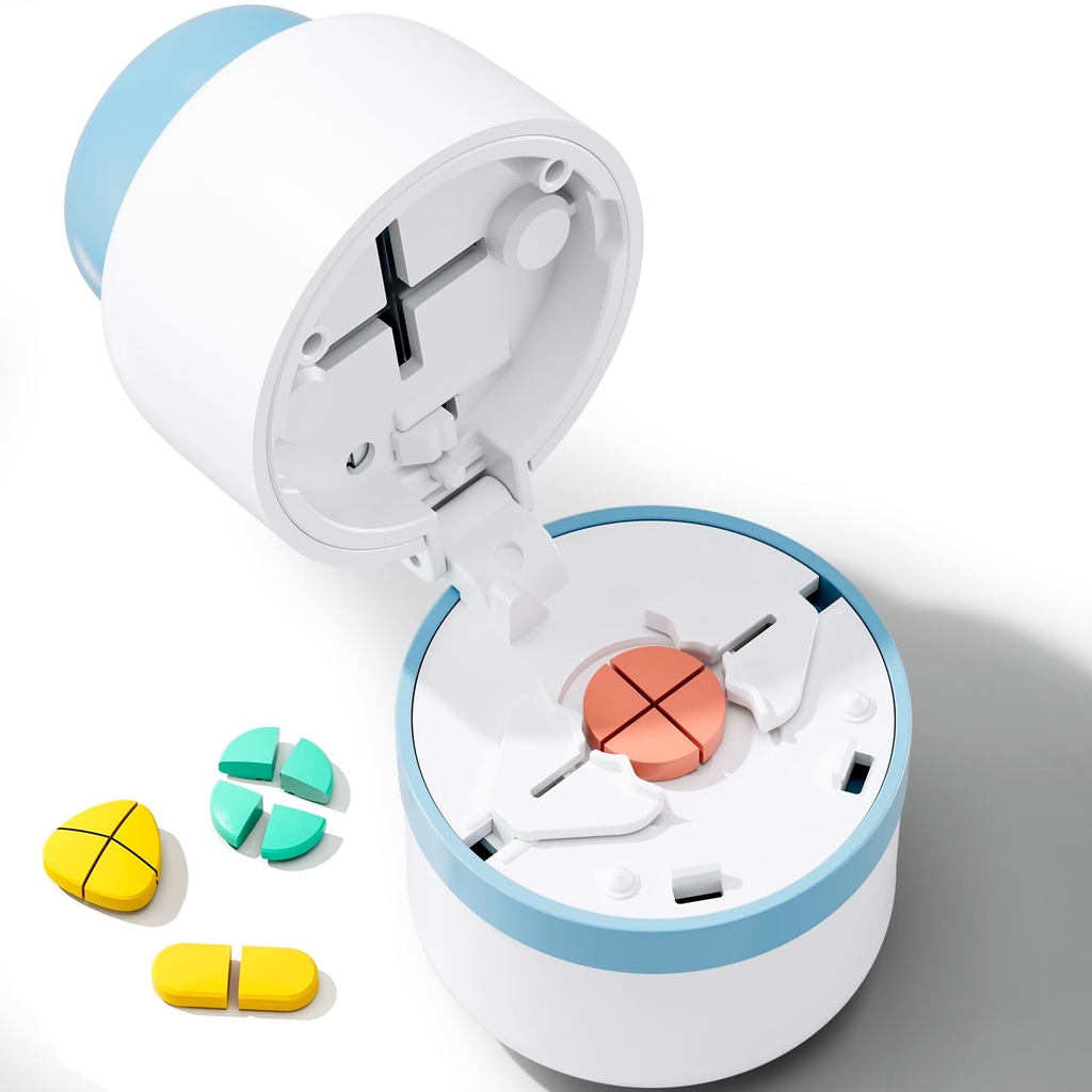 Pill Cutter - 用无污钢刀切除小药丸或大药丸的药片分解器,在四分之一,Pill Cutter 1/4,适合切除维生素,平板(1-4蓝)