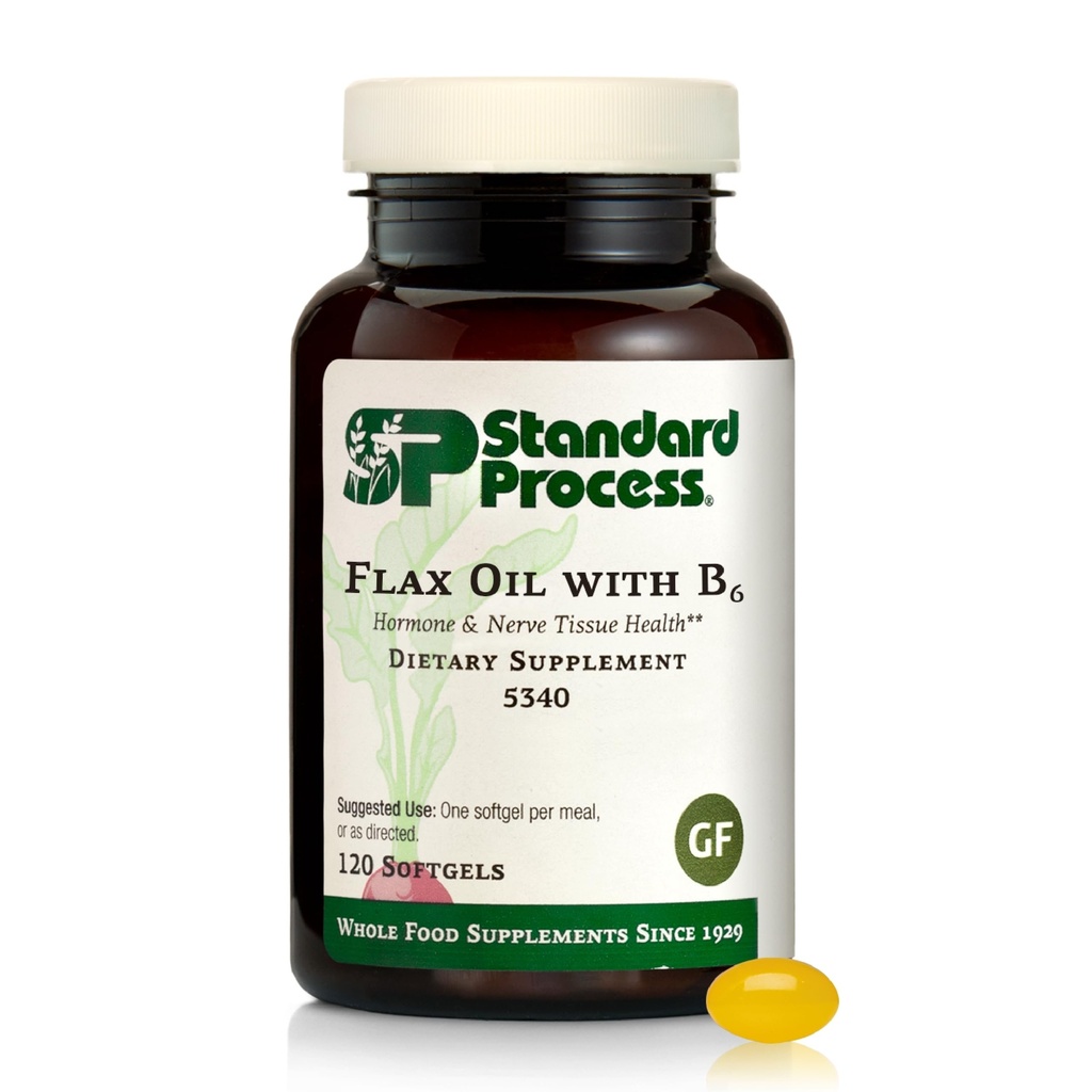 标准工艺 Flax Oil with B6 - Hormone & Nerve 组织支持的补充 - 支持脑,心和皮肤 - 无胶,无泥和无泥 - 120 Softgels (120 services)