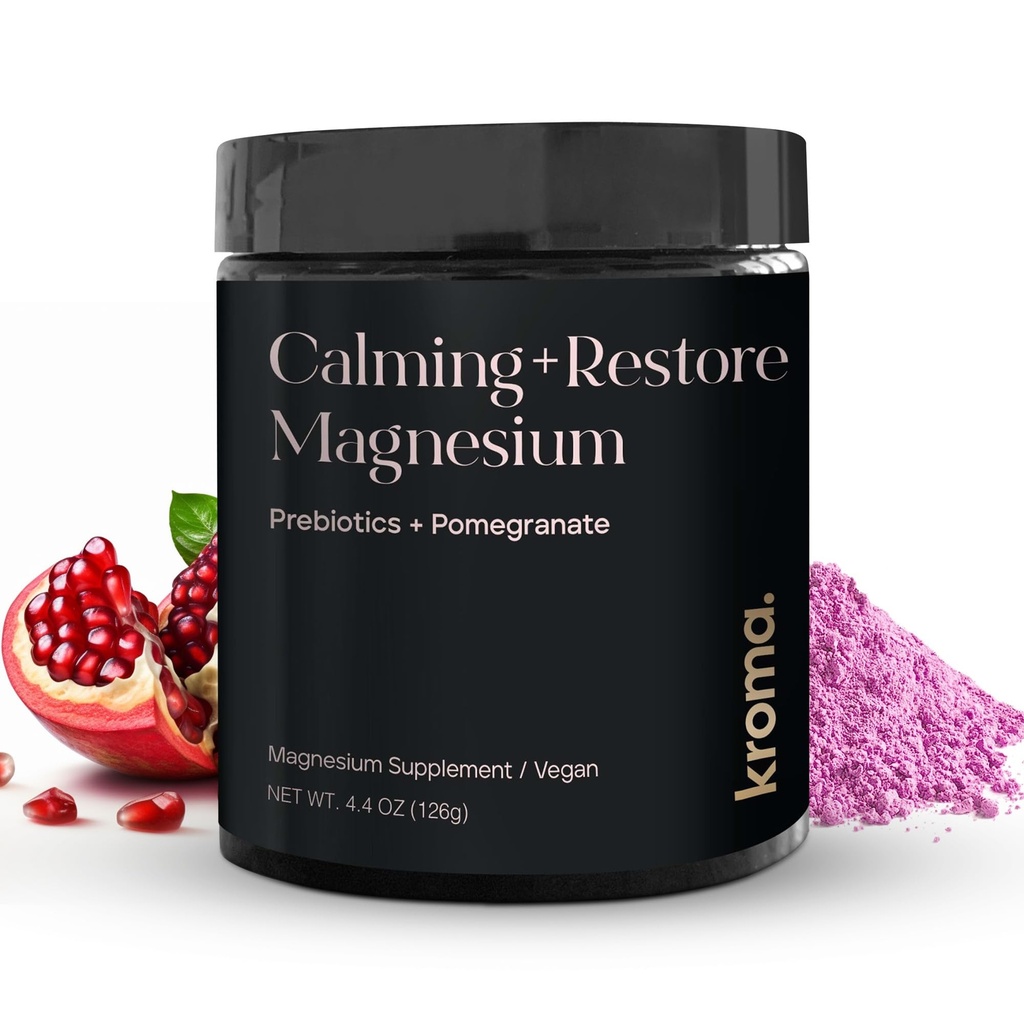Kroma Calming + Recovery Magnesium Powder – Magnesium Citrate with L-Thenine for relax, Sleep Cycle and Digestive Support – 肌肉恢复补编 石榴花香 – 4.4 oz, 30 services