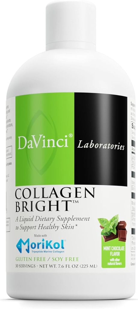 DAVINCI 实验室 - Collagen Bright - 支持健康皮肤的液体饮食补充 - Gluten Free, Soy Free - Mint 巧克力 - 30 services, 7.6 Fl Oz