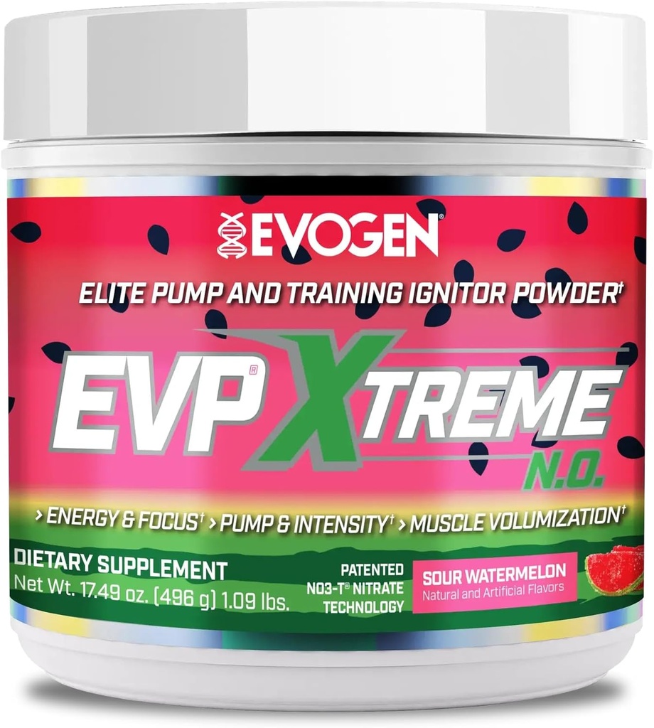 Evogen EVP Xtreme NO - 男女工作前粉 - 与Beta Alanine、Creatine和Cafeine为能源与泵 + 酸西瓜 → 40 服务