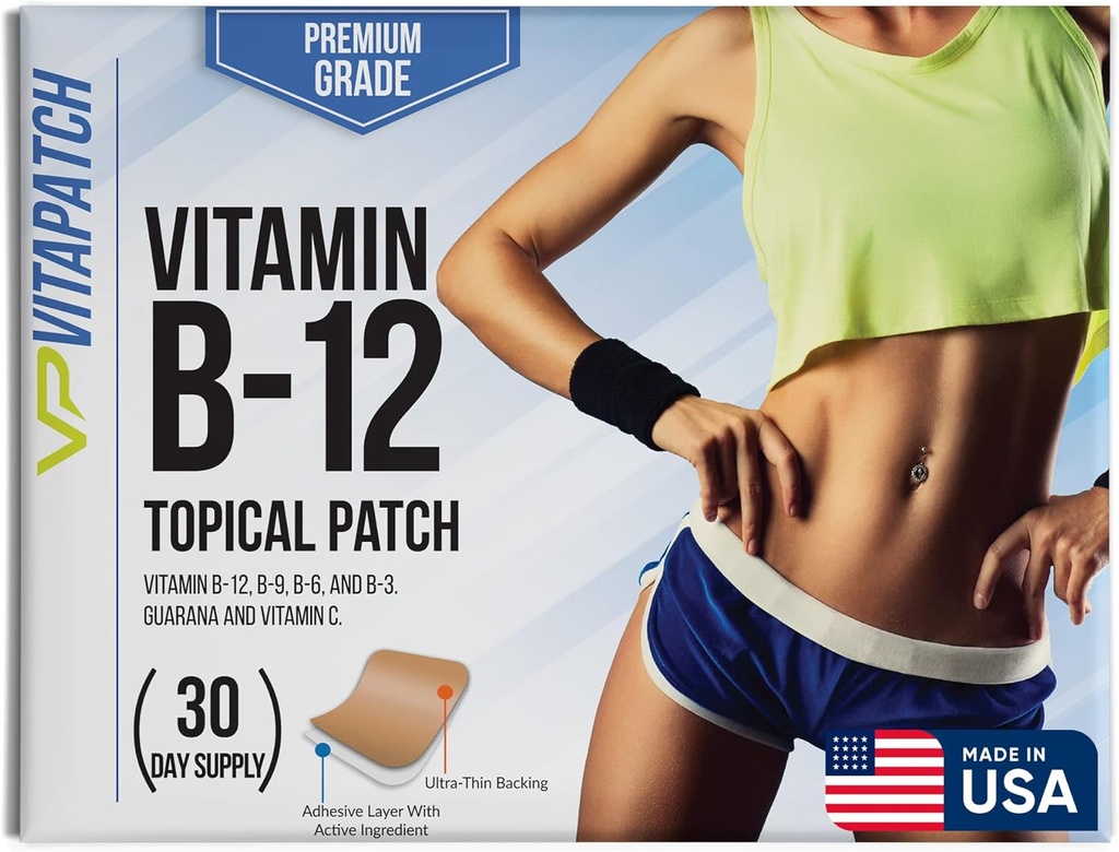 B12级高分 30天供给 B12 补丁 – 用维生素 B12 甲基Cobalamin 用于能源与维生素 Guarana – 100%在美国制造