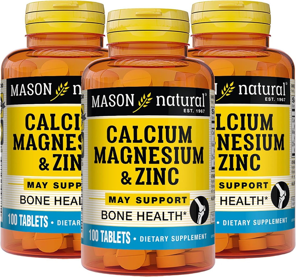 Mason Natural Calcium Magnesium & Zinc, 300, Day Supply, 支持正常骨健康和免疫系统助推器, 3 Pack