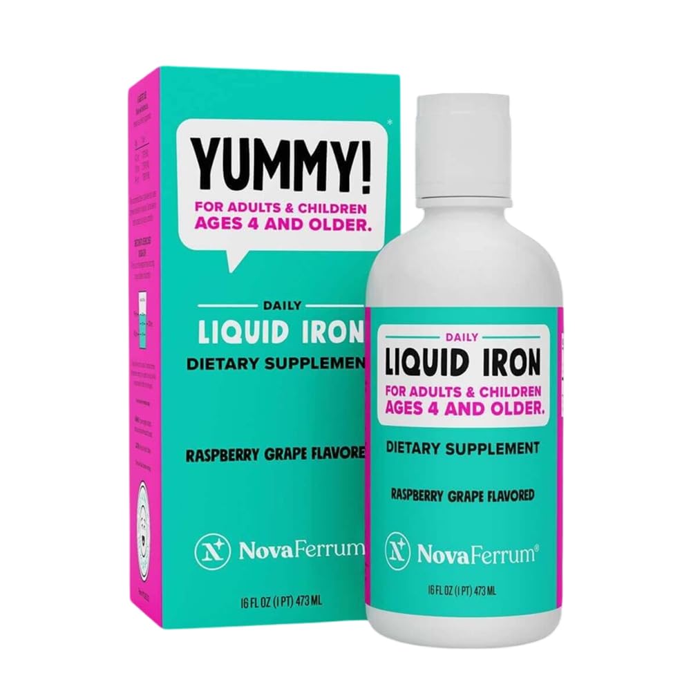NovaFerrum Yummy 16 Fl Oz QQ 4 岁和上 18 mg 的 液态铁 18 mg 的 铁/Tbsp QQ Gluten Free QQ 糖-无糖 QQ Raspberry Grape