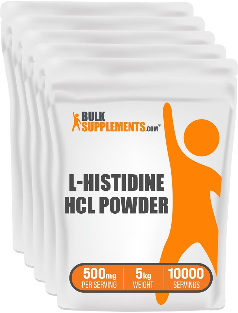 Bulk Assupports.com L-Histidine HCl 粉末 - L-Histidine Assupports, Histidine 500mg - 基本氨基酸,无胶质,每服500mg,5kg(11磅)(包5)