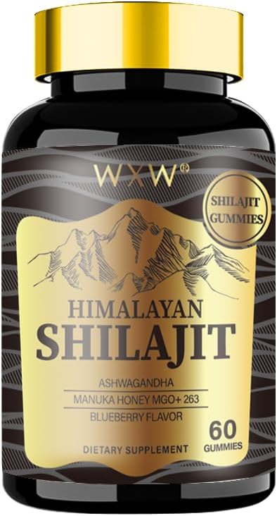WXW 喜马拉雅喜马拉雅喜拉吉特·古米斯(英语:Himalayan Shilajit Gummys, 60 Counter, Blueberry Flavor, 训练后支持恢复,免疫系统,文摘,心灵与记忆,健康心,认知能力(1瓶,金色喜拉吉特)