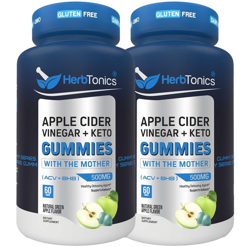 Herbtonics Keto Apple Vider Vinegar Gummys - 文摘和解毒支持 - 糖自由 BHB Keto支持高级公式 - Raw ACV with The Mother - 120 Vegan ACV Gummys