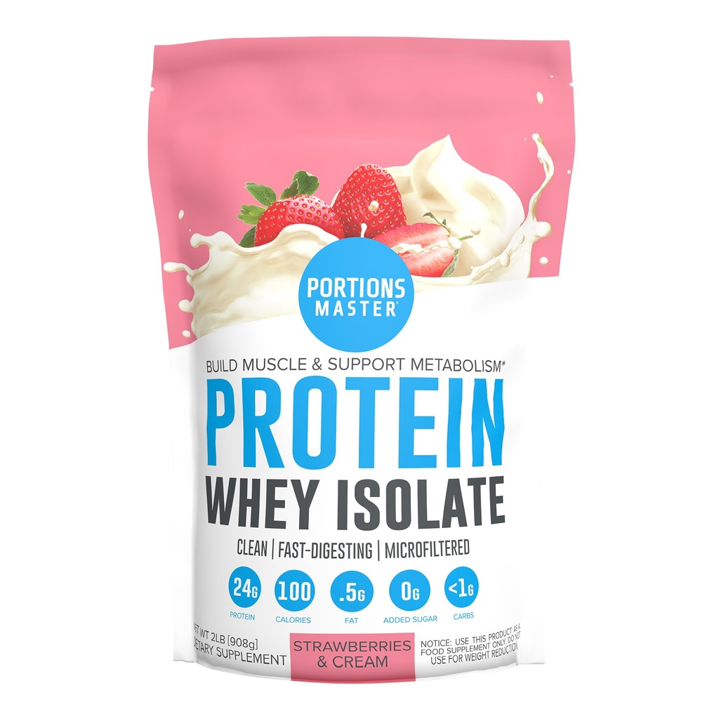 门牌大师 CFM Whey Isolate蛋白粉, 2 LB, 23g 低碳, 低脂肪, 冷处理, 快速吸附, 肌肉生长和复苏支持( Strawberry & Cream)