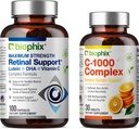 Biophix 视网膜支持最大强度复合公式 100 Capsules - 免费 C-1000 30 片 - 锌维生素 C E Lutein DHA Omega-3 Astaxanthin Hyaluronic Acid - 支持眼视健康