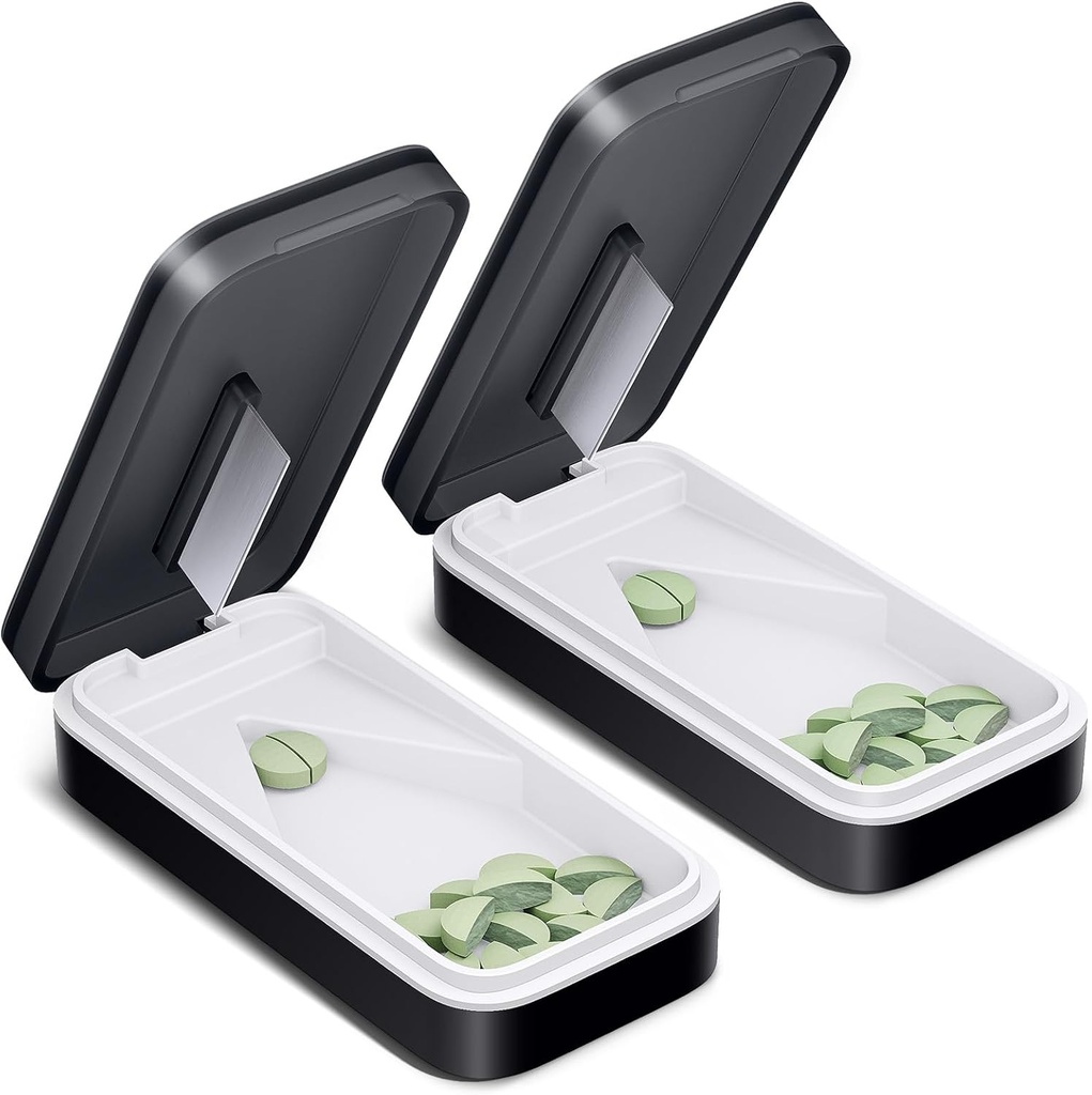 One PIX Pill Cutter 2 Pack,配有无色钢刀的Pill Splitter,配有V形设计的Pill Cutter小药丸和小药丸的Pill Cutter,配有V形设计的Pill Cutter,配有小药丸或大药丸的Pill Cutter专业(黑色01).