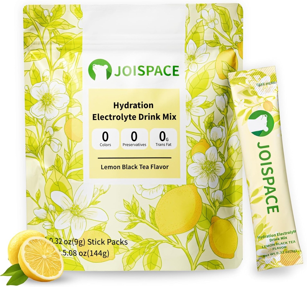 JOISPACE 电解质 饮用与茶多酚的混合 QQ 快水解与电解质 促动 NO-GMO, Vegan, Gluten-free QQ 柠檬茶, 16种服务