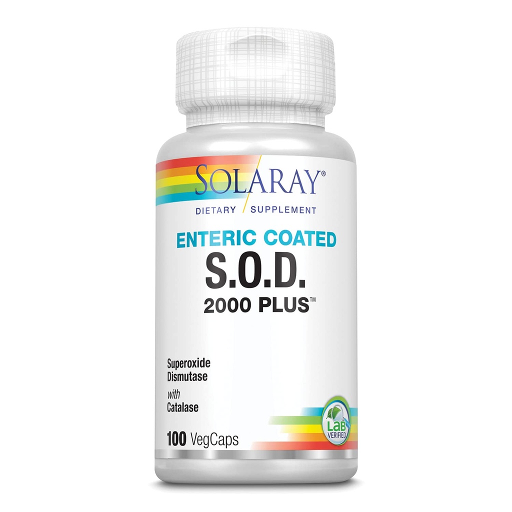 SOLARAY S.O.D. 2000 Plus - 超氧化物废渣(SOD)和Catalase 抗氧化剂补充剂,健康支持 - w/绿色茶叶提取,钙,罗斯玛丽,葡萄种子提取,60天保证,100种服务