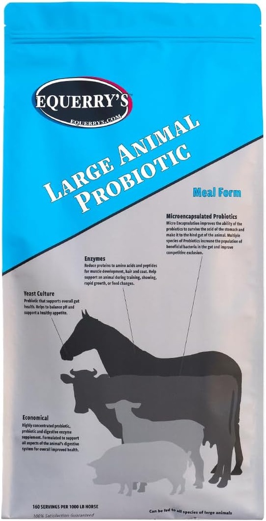 Equery's大型动物 Probiotic QQ Gut Health and Nutrient Abception 补充 猪、牛、山羊、羊、猪的Probiotics和消化酶 160 饲料(20磅) 1000磅动物