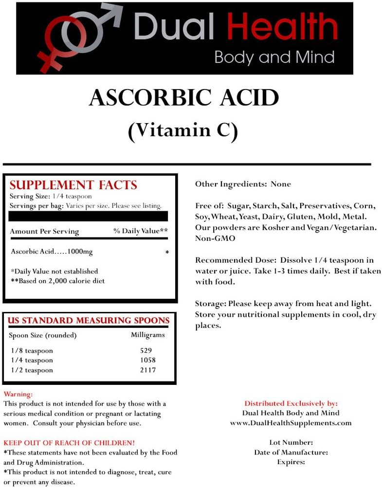 双健康体和心智1(1磅)每袋Ascorbic酸(维生素C)和MSM(甲基硫酰甲烷)