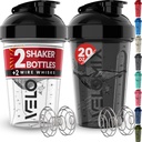 VELOMIX -2 Pack - 20 oz 蛋白质摇摆瓶 蛋白质搅拌机 - 2x 电线 Whisk → 漏 Proof摇摆机杯 蛋白质摇摆机杯和预选 → 蛋白质摇摆机瓶 Pack (黑色/透明)