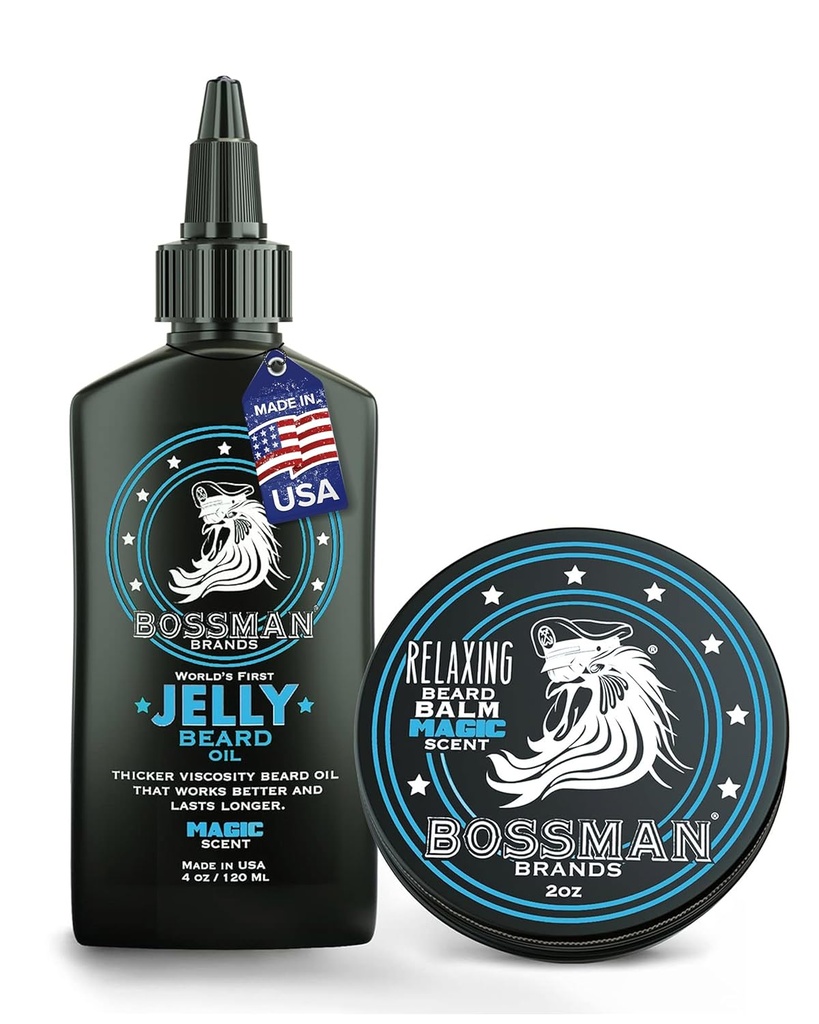 Bossman Jelly Beard Oil for Men and Beard Balm for Men Combo - Softens, Tames 摩斯丁化和条件 - 魔法辛化 - 美国天然成品和制造