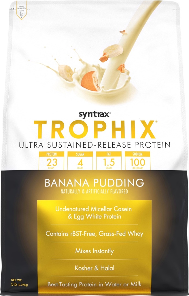Syntrax Nutrition Trophix, Ultra Sustained-Release Protein Powder Blend, Banana Pudding, 5 lbs.