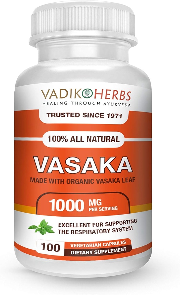 Vadik Herbs 认证有机 Vasak → Vasaka(Justicia adhatoda) 粉末 → 100 vegicaps → 在美国安全试验 → 帮助肺部正常功能和健康呼吸(100 vegicaps)