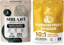 Junle Powers Premium Duo: 5oz Raw Shilajit & 3.5oz Passion 水果粉 - 男子能量支持, Imune Boost, 冷冻 Passion 水果粉用于烧烤, 滑滑块, Additive-free 提取器