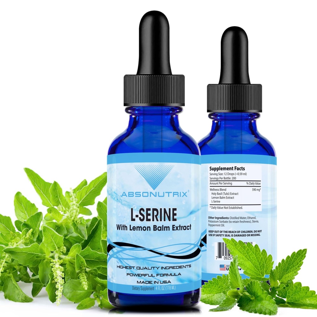 L-Serine Complex 500 mg - 4 Oz Liquid Large Bottle - 200 Servings per Bottle Made in USA All Natural
